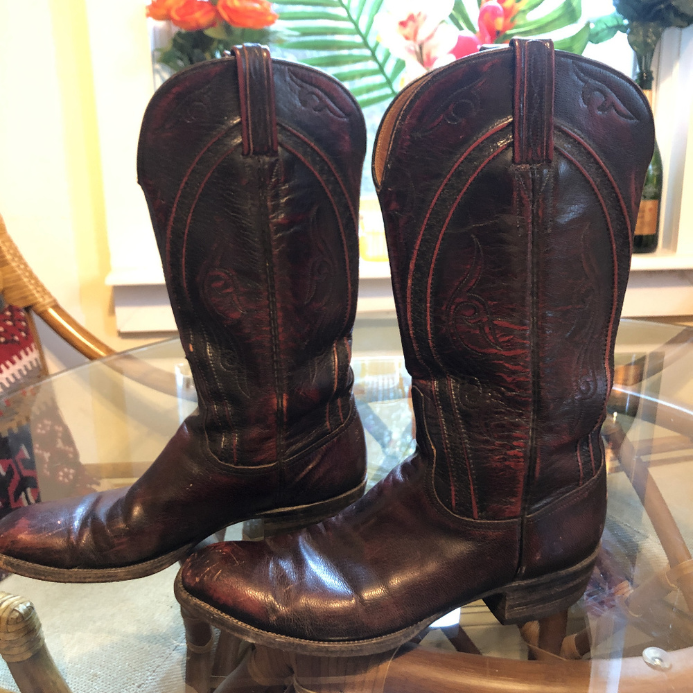 Vintage Lucchese Black Cherry Cowboy Boots